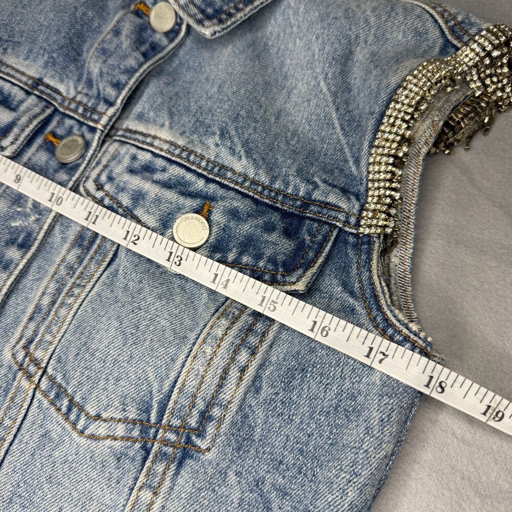 BLANKNYC Crystal Rhinestone Fringe Cropped Denim Vest Light Wash Size Small - Picture 6 of 7